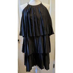 Bohme Women's NWT $58 Size L Black Strappy Tank Silky Tiered Knee Length Dress